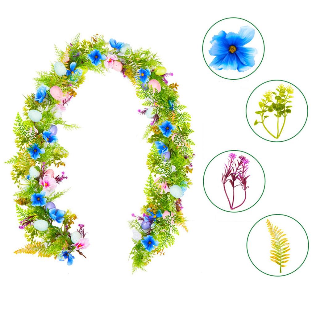 1 stk 6,2 fot Påskeggirland for kappe Vårranke Blomst Påskeggirland Flerfarget Kunstig Hengende Veggdekor for Påsketredekorasjon
