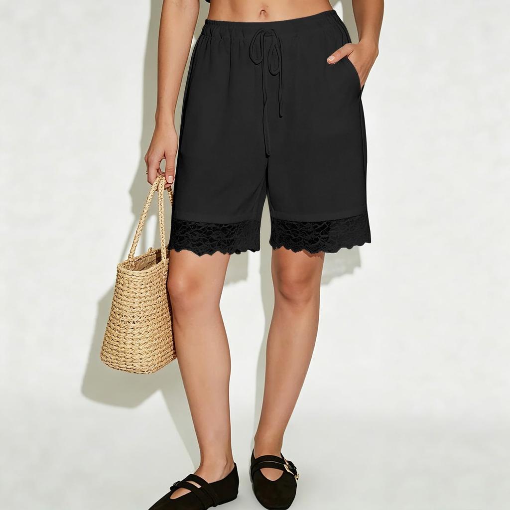 Women's Casual Drawstring Lace Wide Leg Shorts - Lightweight Summer Fashion Bottoms for Beach, Daily Wear