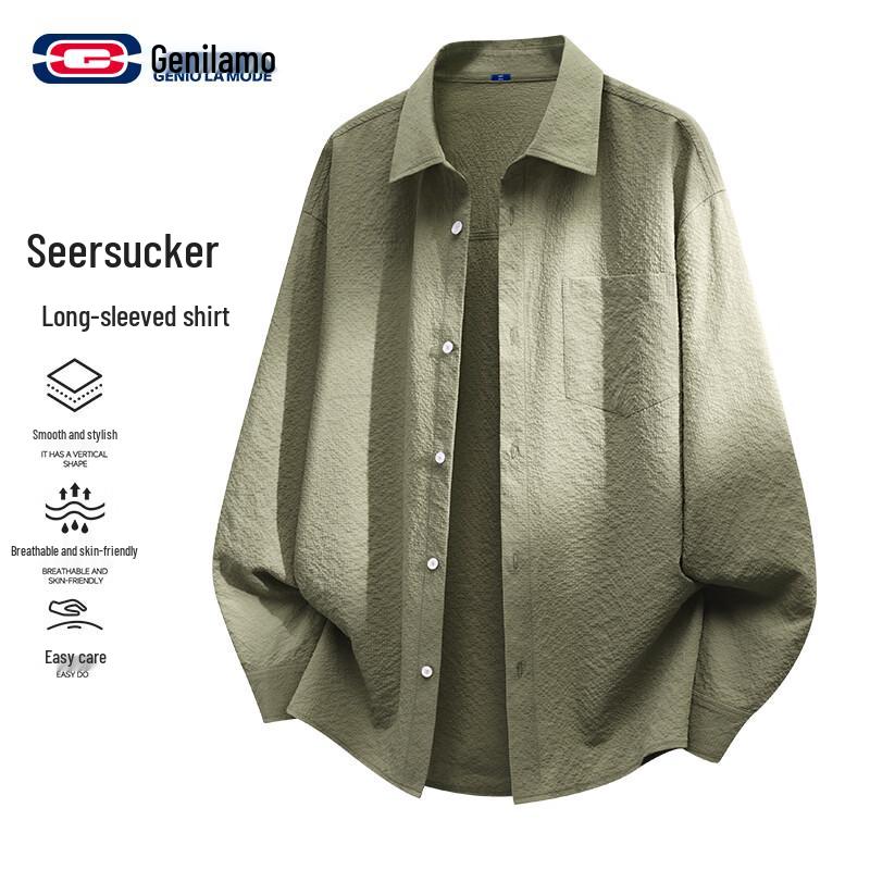 GENIOLAMODE Men s Anti-Stain Breathable Long Sleeve Casual Shirt 2XL