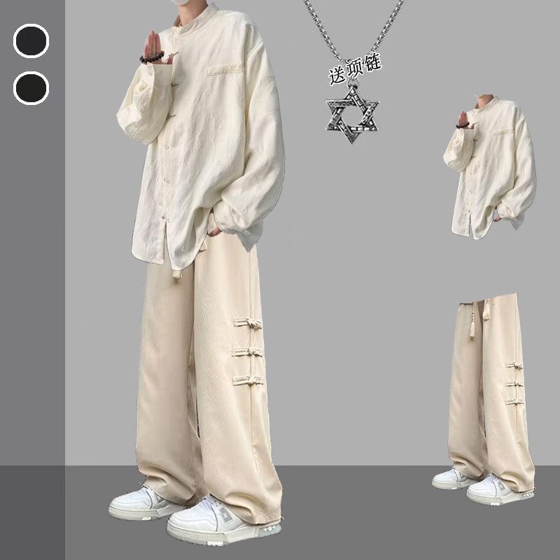 Men's Chinese National Style Long Sleeve Set: Spring/Autumn Pan Buckle Jacket - Versatile Fashion