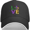 Mardi Gras Love Fleur De Lis Baseball Cap Polyester Adjustable Breathable Outdoor Casual Hat Unisex