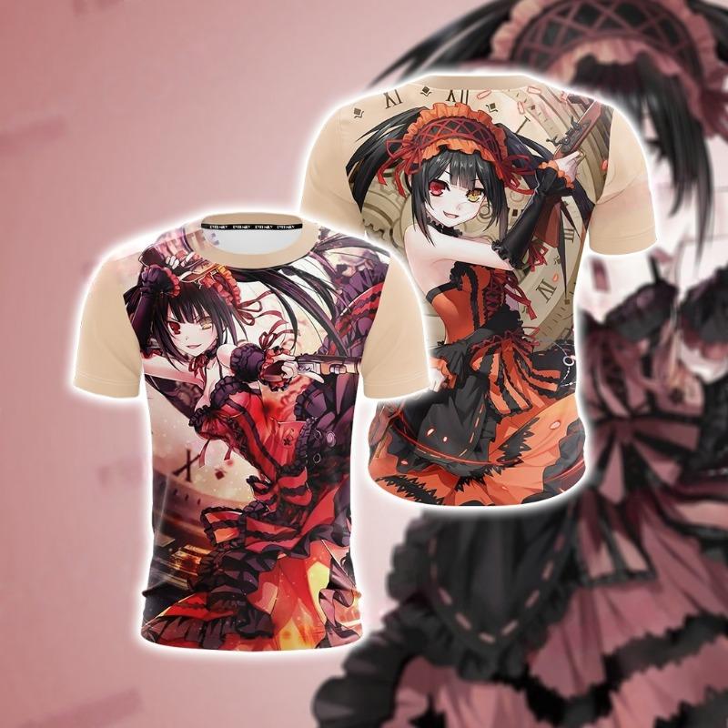 Vintage Anime Date A Live Kurumi Tokisaki Short-sleeved Unisex Plus-size Loose and Breathable T-shirt, Kids Cosplay Costume Top