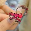 Ring Interactive Row Diamond Imitation Red Corundum Ring Female Creative Black Gold Plated Spinel Blue Stacked Wearing Ring