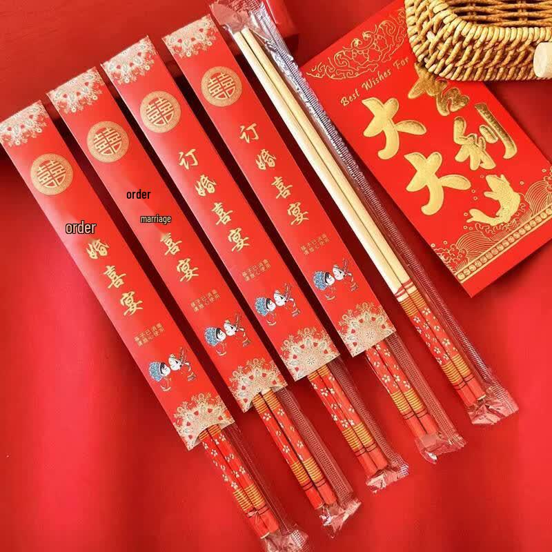 Elegant Red Disposable Celebration Chopsticks