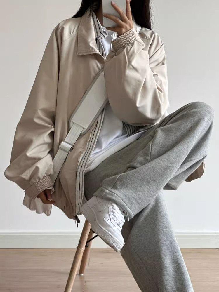 Women's Japanese Retro Workwear Oversized Jacket - Spring/Autumn 2024 Baseball Style New Arrival