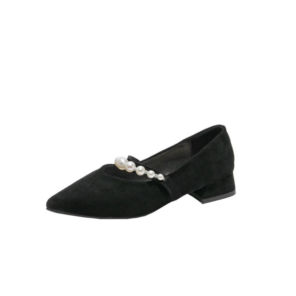 French Mary Jane shoes women's shoes spring and summer 2025 new pearl word with pointed head with skirt shallow mouth single shoes