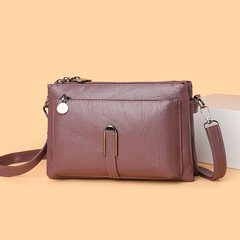 Vintage PU-Leder Mini-Tasche mit zwei Reißverschlusstaschen, Crossbody-Tasche, vielseitige Handgelenktasche für Einkäufe, den Alltag und Wochenendausflüge