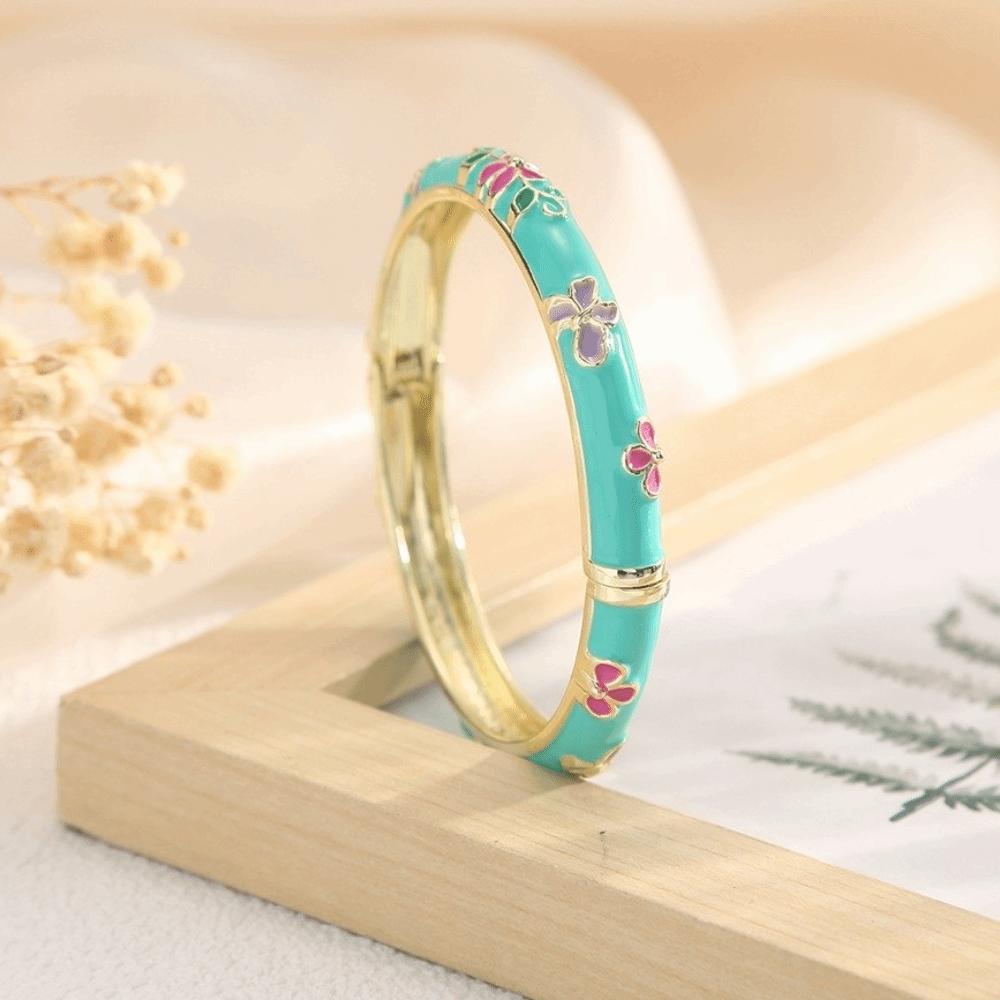 Flower Texture Cloisonne Bracelet Elegant Design Open Clamp Bangle Classic Dropped Glaze Gifts