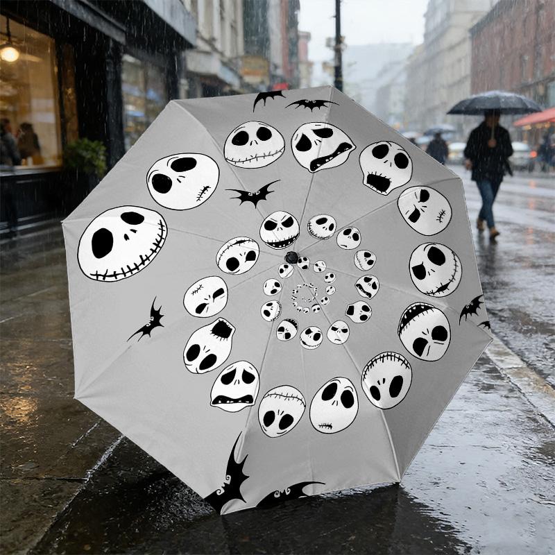 Nightmare Before Christmas 8 Ribs 3Fold Black Glue Uv Protection Umbrella Sun Protection Rainproof Compact Folding Umbrella For Travel Daily Use C9244