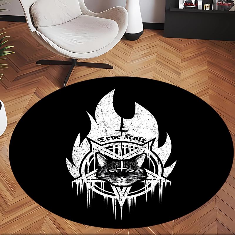 Demon Cat (1) Round Office Rug Decorative Floor Rug for Office Bedroom Living Room and Home Space