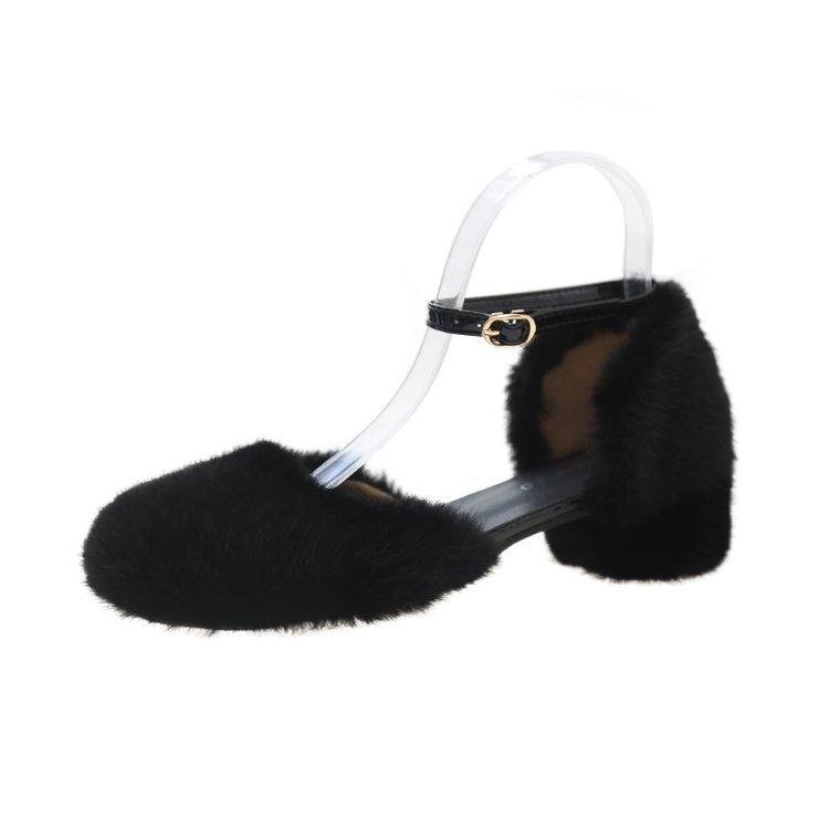 

Fairy wind gentle wind fluffy high heels women s skirt 2025 autumn new French one-word buckle Mary Jane shoes 35