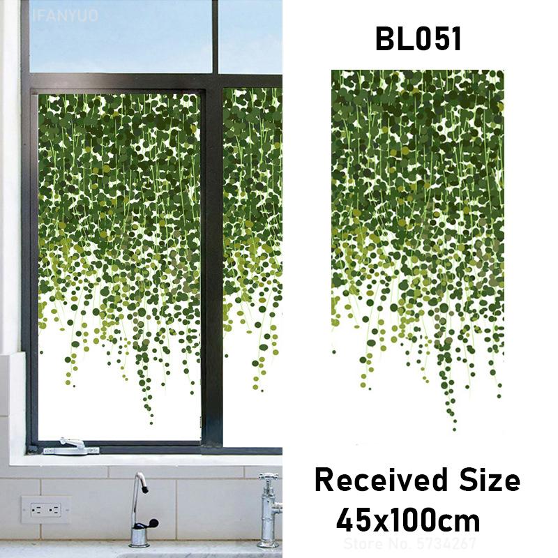 Matte Tropical Plants Flower Animal Window Glass Electrostatic Stickers Decorative Privacy Protection Film Glue Free Removable