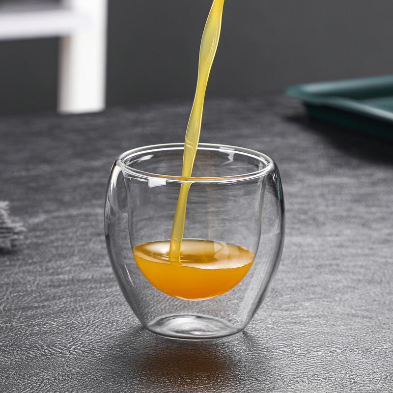 Hand-Blown Double-Walled Egg-Shaped Heat-Resistant Cup for Coffee, Juice, Milk, and Tea