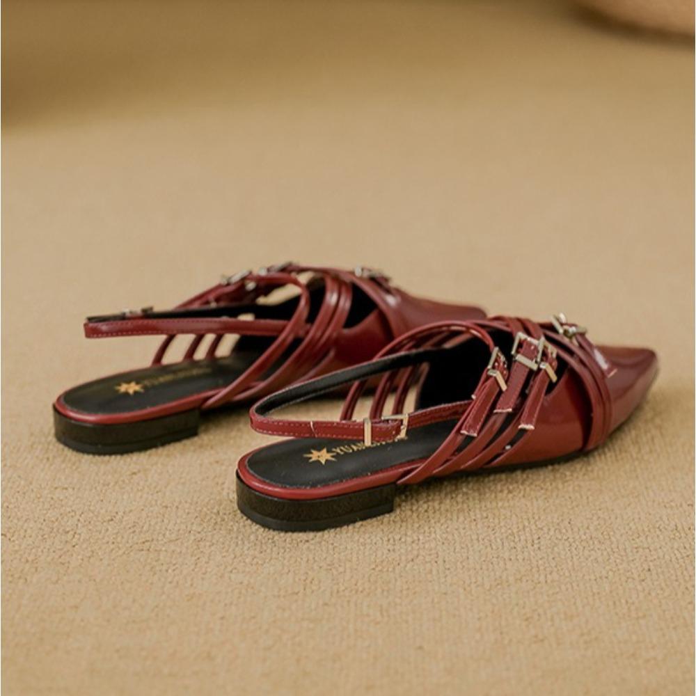 Fashion Pointed Sandals Women's New Niche Design Sense Leather Pumps Women's Bag Head Versatile Flat Shoes Outer Sandals for Women