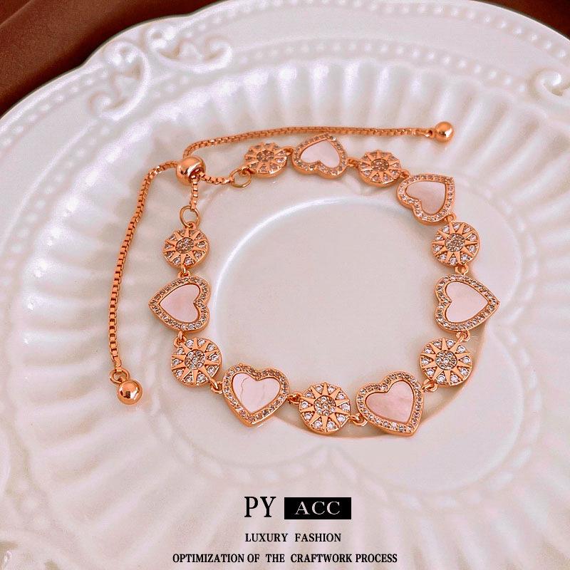 

High-End Gold-Plated Zircon Heart Bracelet - Fashionable Niche Design for Women