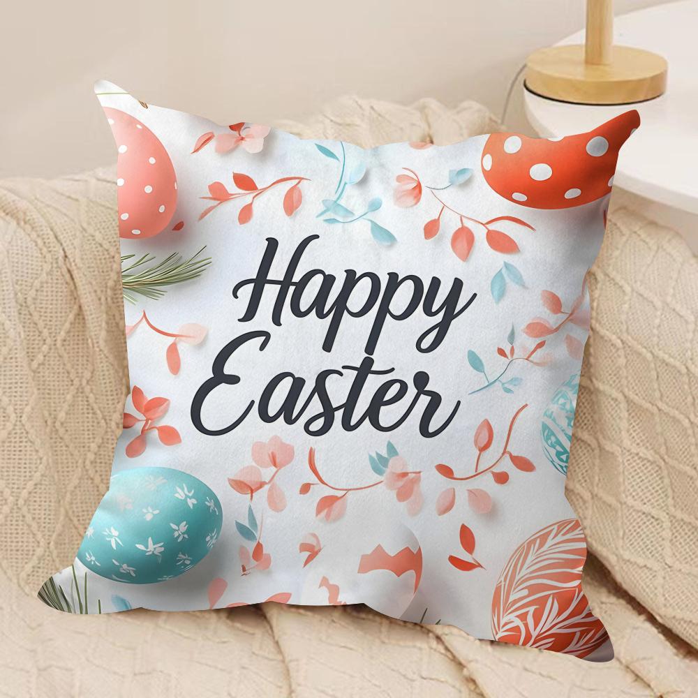 Happy Easter Bunny Cushion Cover Short plush Doublesided Print Square Throw Pillow Covers Sofa Home Cushion Decor