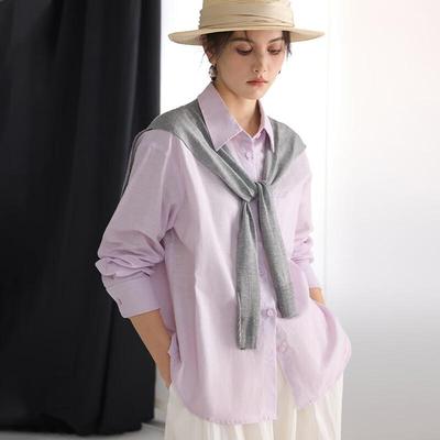 Women's Loose Fit 100% Cotton Lapel Shirt with Shawl