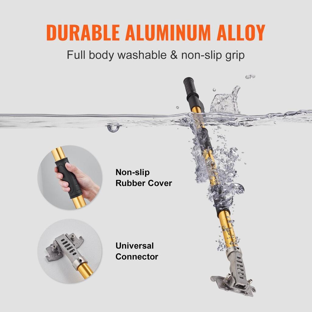 Drywall Flat Box Handle, 40''-64'', Anodized Aluminum Flat Finishing Extension Handle, 5-Section Length Adjustable, Non-slip Grip and 360° Painting