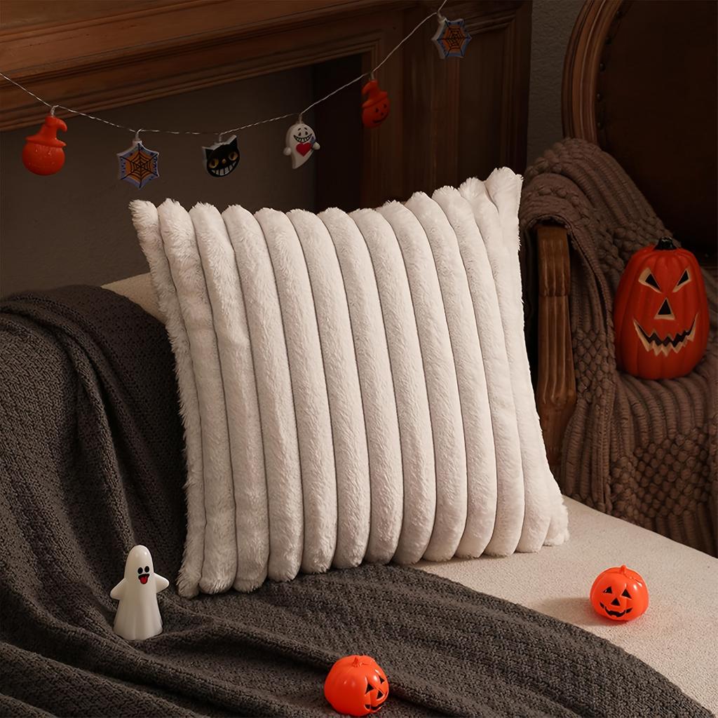 Cozy Faux Fur Plush Throw Pillow Cover - Fluffy Striped Winter & Christmas Decorative Cushion Case with Zipper Closure for Sofa