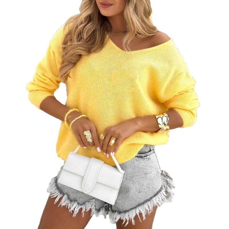 Women S V Neck Long Sleeve Pullover Knit Sweater