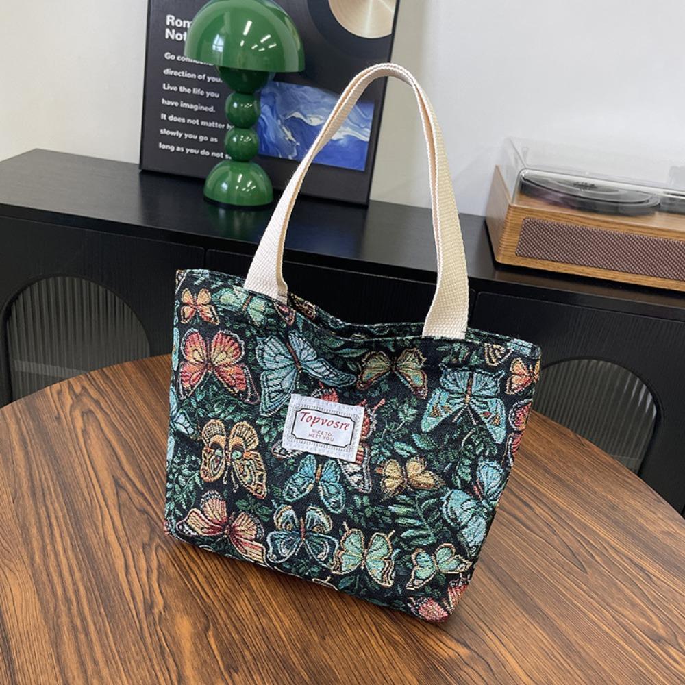Stylish Versatile Girl’s Handbag Flower Printed Large Capacity Shoulder Bag Lightweight Leisure Lunch Bag Daily Use