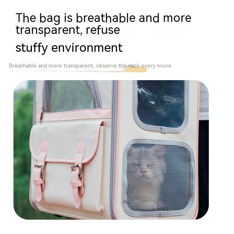 Pet Cat Backpack Breathable Portable Pet Backpack Outdoor Multi-mesh Window Canvas Cat Shoulder Bag Pet Transport Bag