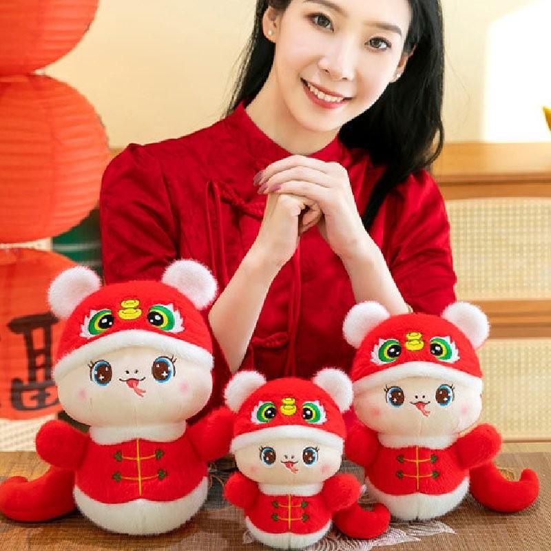 Adorable Red Tiger Head Snake Plush Toy 2025 Zodiac Snake Year Mascot Gift