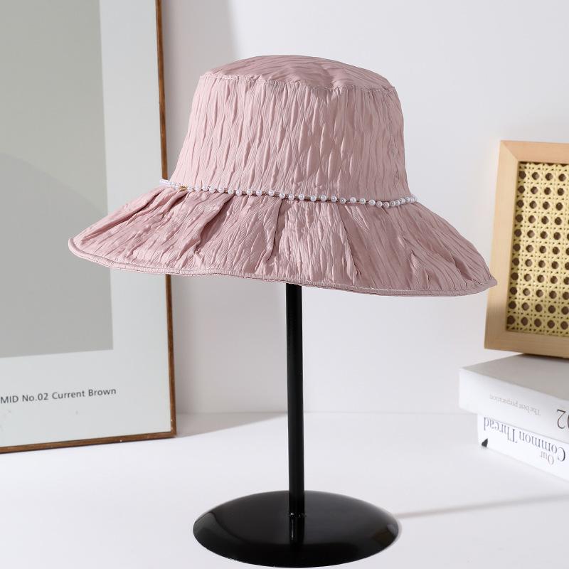 

Hat women s spring and summer pearl solid color versatile bucket hat sunshade sun hat advanced sense new One Size