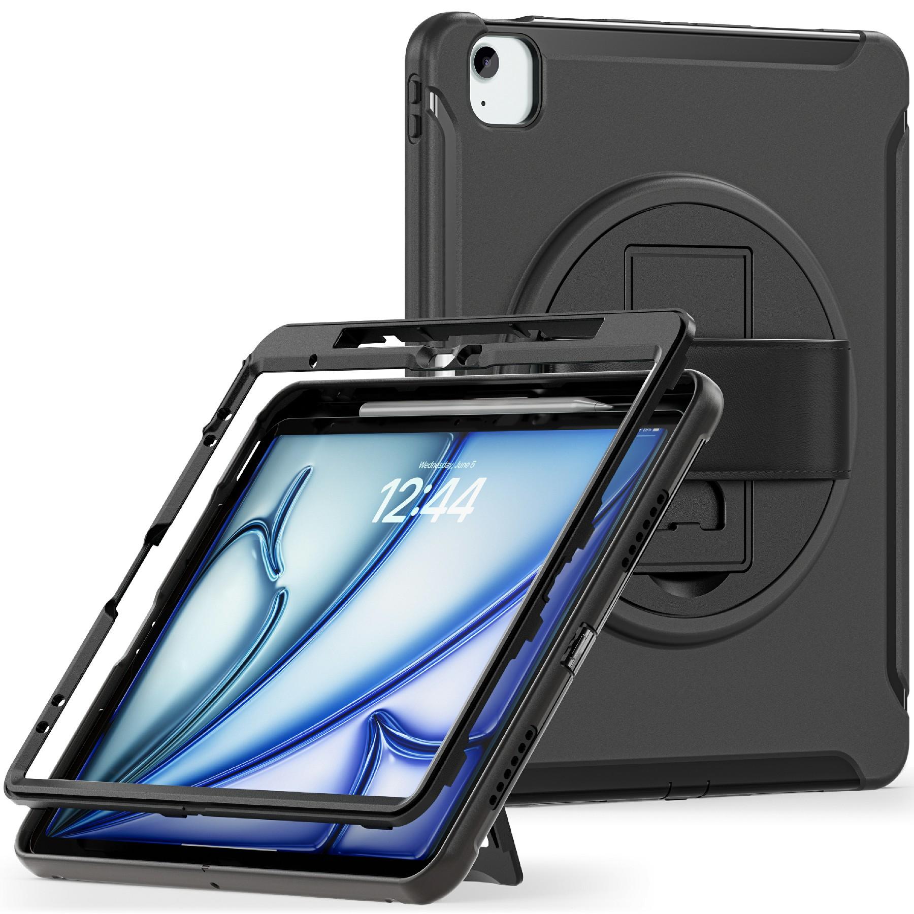 

For iPad Air 13 (2025)/(2024)/Pro 12.9 (2022)/(2021)/(2020)/(2018) Case Kickstand PC+TPU+Silicone Cover with Pen Slot Black
