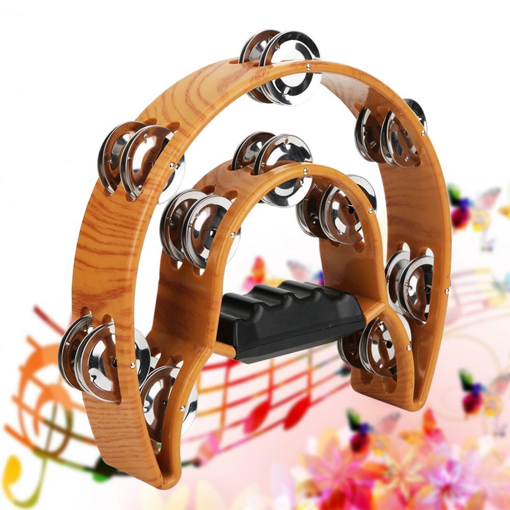 Metal+Plastic Double Row Tambourine Wood Color Half Moon Tambourine Handbell Tambourine  KTV Party