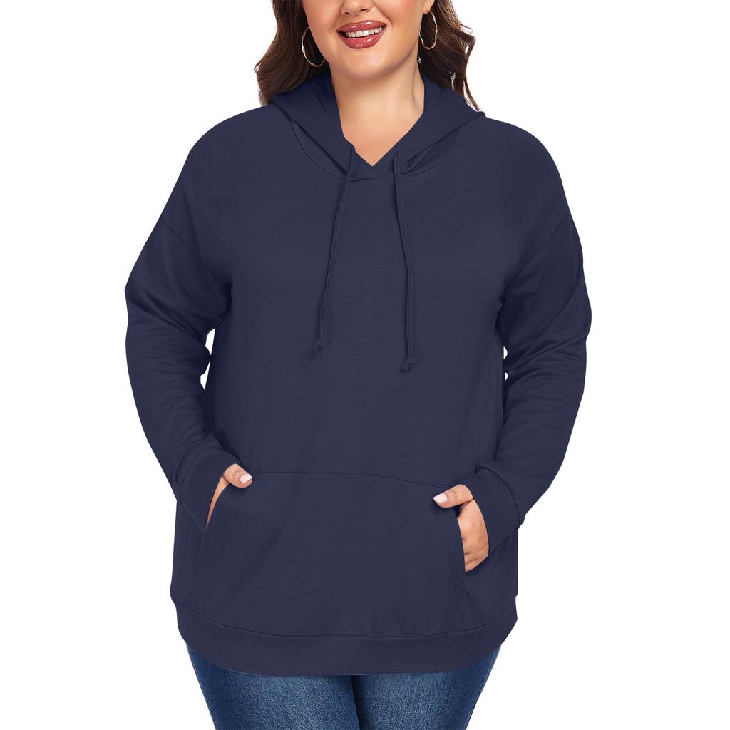 Women's  Casual Large Sized Long Sleeved Hooded Solid Color Sweatshirt