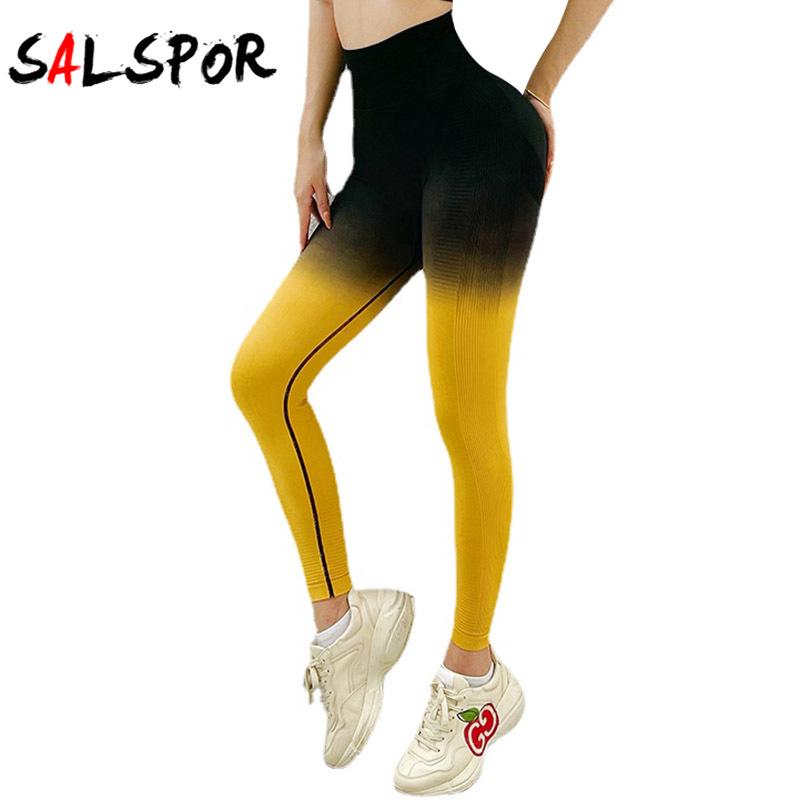 

Женские леггинсы для йоги, тонкие брюки с высокой талией для фитнеса, градиентные узкие спортивные штаны для бега