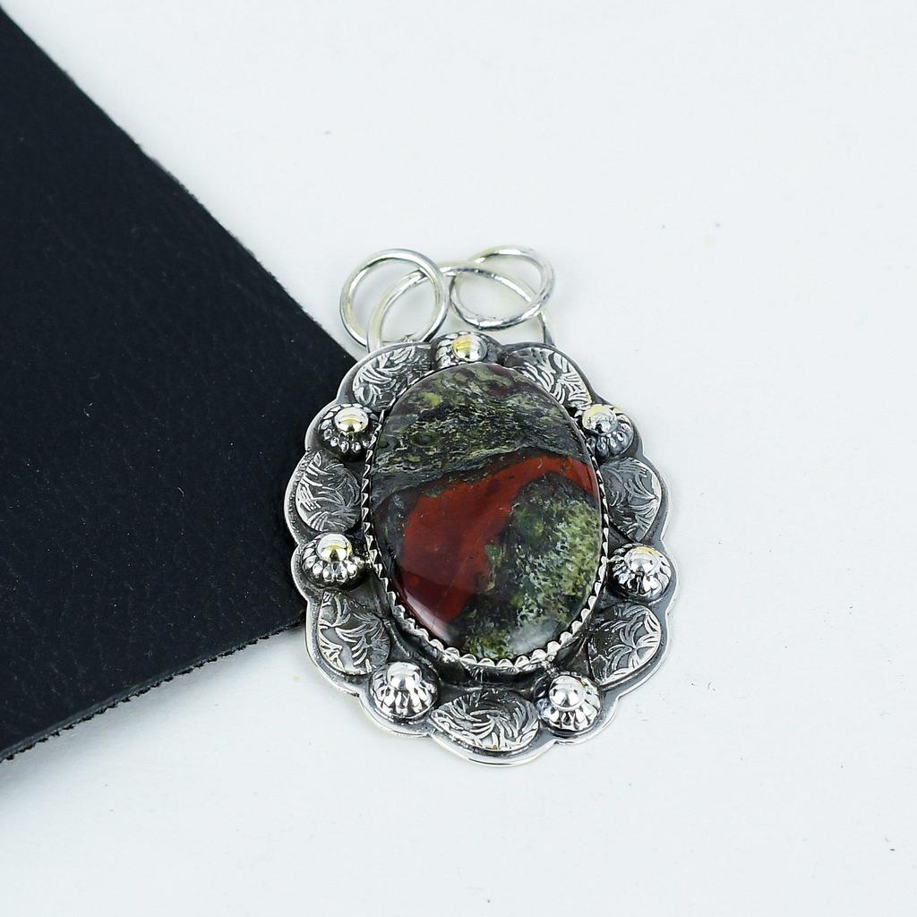 Natural Dragon Blood Jasper Gemstone Silver Pendant In 925 Sterling Silver- Handmade Design, Everyday Wear Jewelry, Unique Pendant Gift For Her