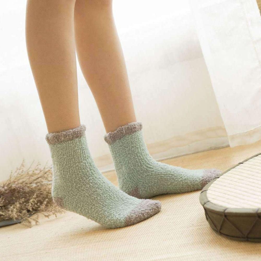5Pairs Winter Coral Fleece Socks Patchwork Warm Boat Socks Women Cute Floor Plush Socks  Autumn