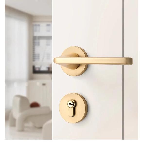 Gold Zinc Alloy Bedroom Door Lock Interior Wooden Door Handle Lock Body Set Mute Security Door Lock Home Hardware with Key