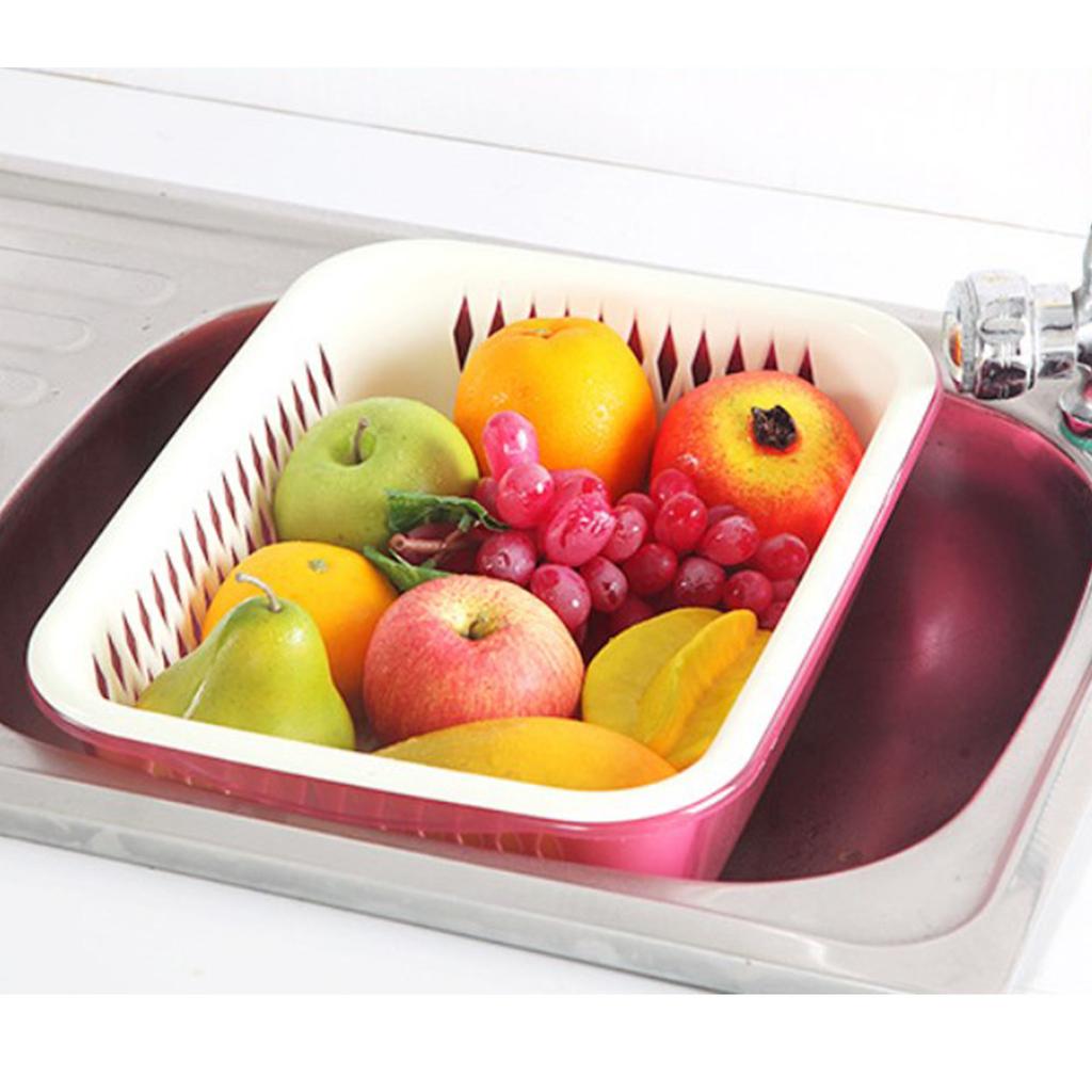 Double Layer Drainer Basket Thickened Plastic Large Capacity with Lid Washing Vegetable Baskets for Kitchen