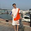 Womens Short Sleeve T-Shirt Loose Fit Color Block Casual Top Trendy Street Style