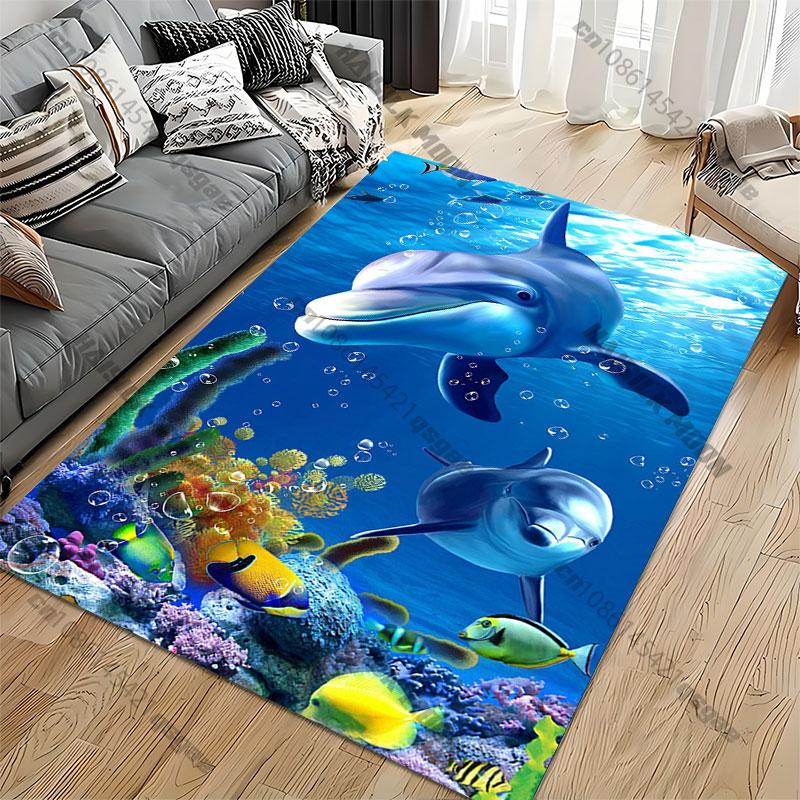 Underwater Dolphins and Colorful Corals Carpet Yoga Living Room Room Decor Children's Crawling Mat Doormat Area Rug