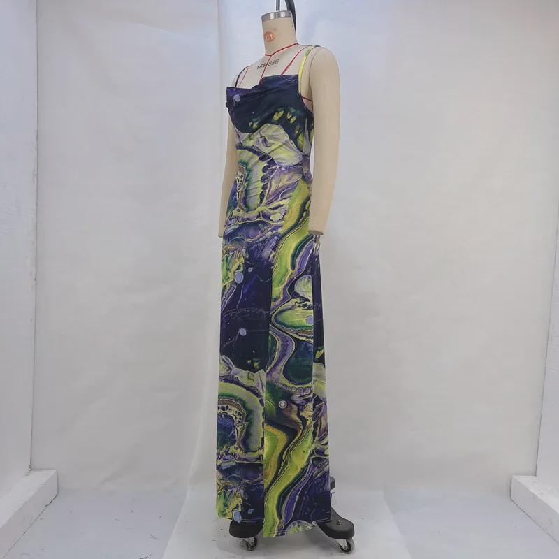 2025 Summer European & American Style Slim-Fit Printed Backless Tube Top Dress