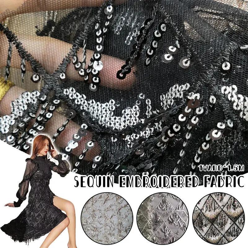 Sequins Embroidered Lace Fabric Diamond Fringe Wedding Dress Material Elegant Beads French Sequins Lace Fabric For Clothing
