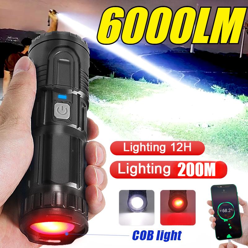 6000LM High Power LED Flashlight Super Bright Long Range 3500M Tactical Flashlights Rechargeable USB Fishing Camping Work Lamp