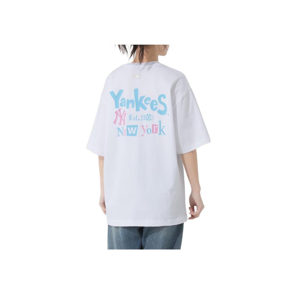 MLB New York Yankees Comfortable Versatile Simple Round Neck Short Sleeve T-Shirt Unisex Tops White 3ATSB5253-50WHS