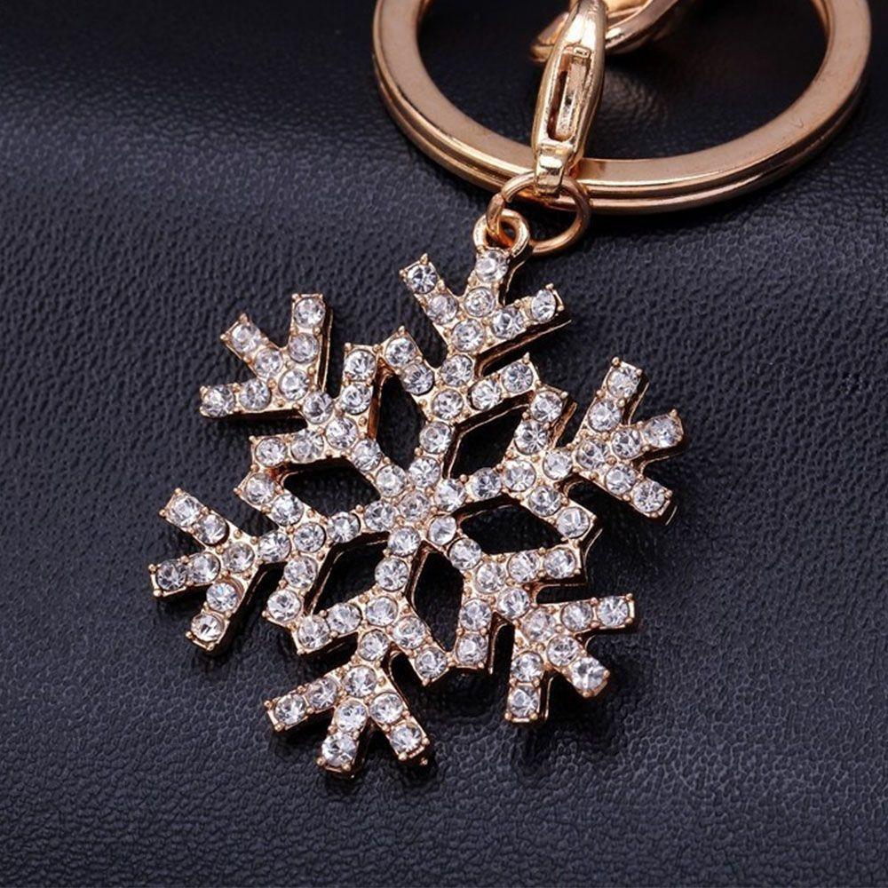 New Arrival Gold-color for Woman Ladies Crystal Snowflake Keychain Jewelry Key Ring Pendant