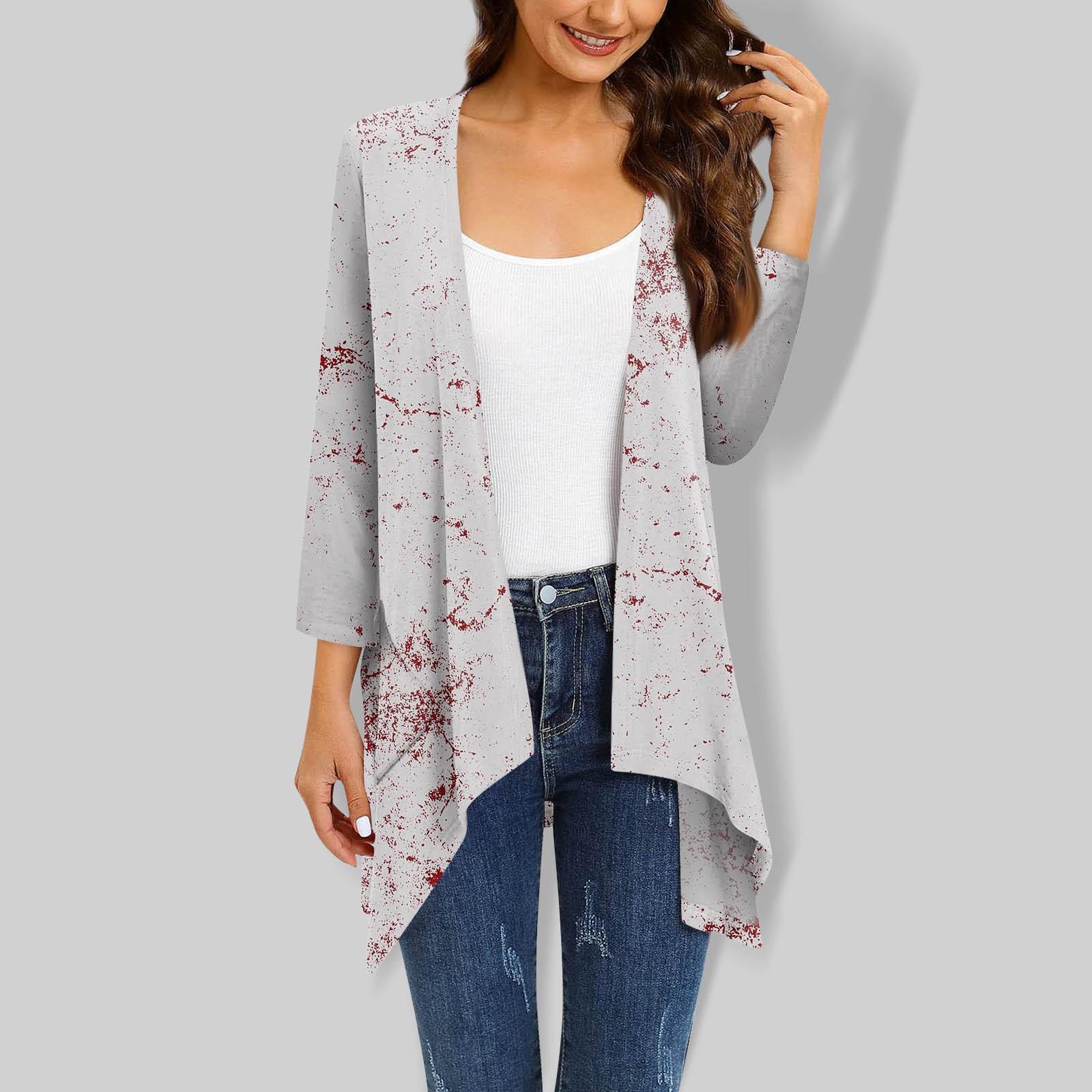 

Женский кардиган, свободная повседневная кружевная рубашка с короткими рукавами и принтом, верхнее пальто L серый