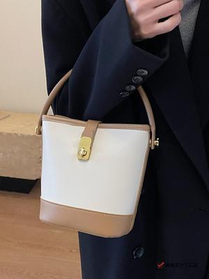 Internet Celebrity Contrasting Color Texture Bucket Bag Messenger Bag New Popular High Sense Foreign Versatile Portable Bucket Bag