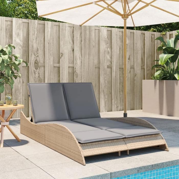 VidaXL Chaise Longue with Cushions, Daybed with Adjustable Backrest, Sunbed, Outdoor Garden Furniture, Modern, 368290