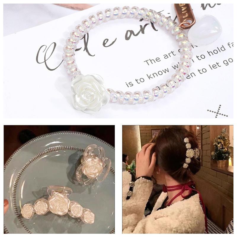 20PCS Pastic 3D Rose Shape Button White Imitation pearl Rose Beads Elegant Retro DIY Sewing Accessories Dress Jewelry Making ZYF