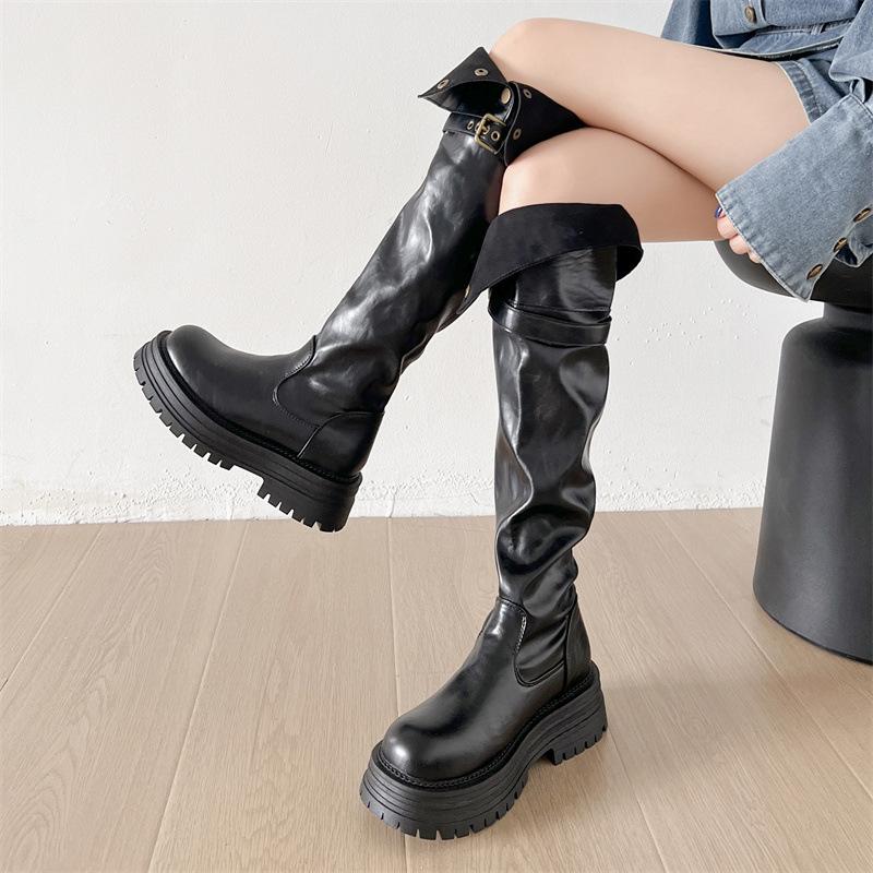Fashion design patent leather knee boots women's 2025 spring and autumn new super fire fashion thin fashionable knight boots boots