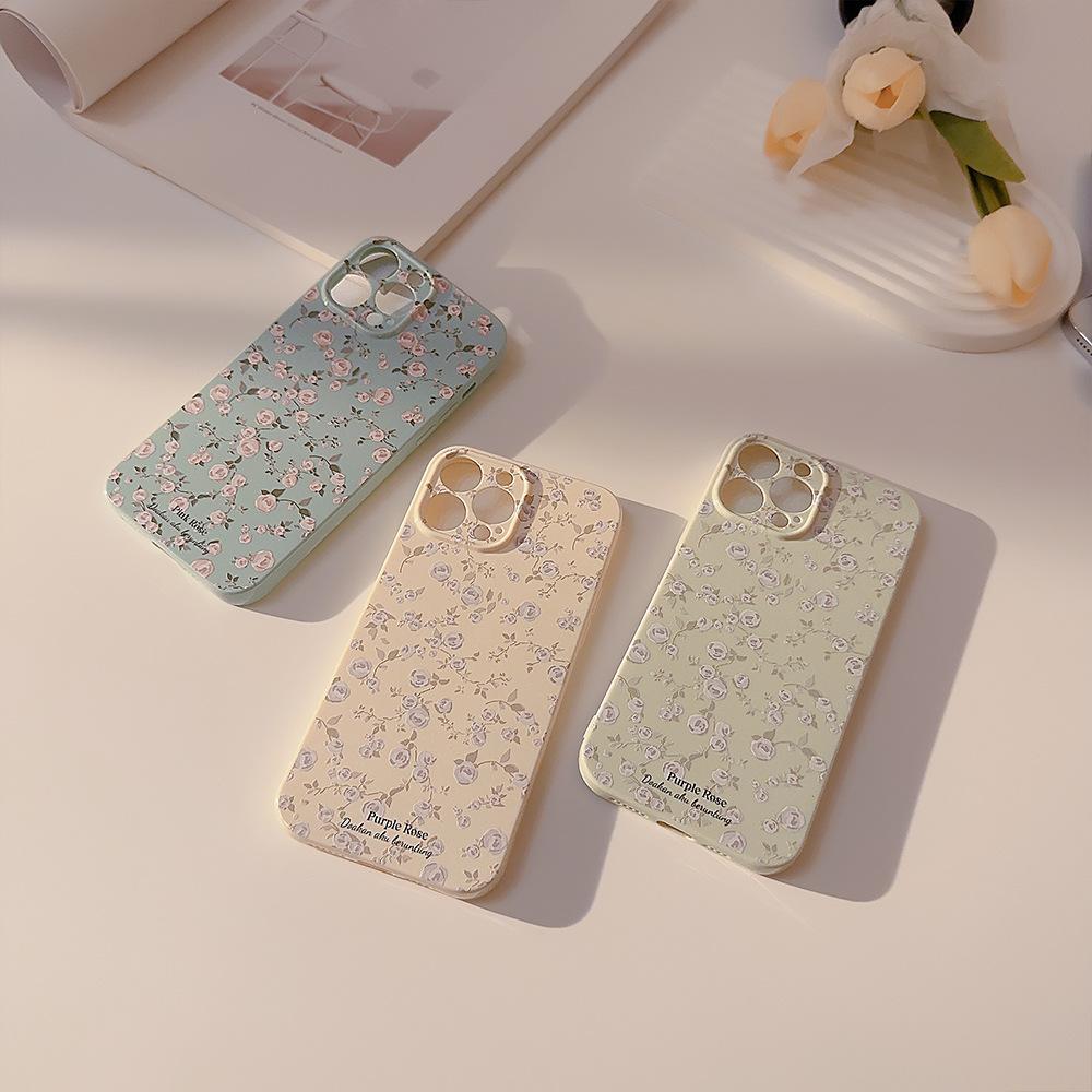 Vintage Floral Rose Phone Case for iPhone 17 16 15 14 13 Pro Max, Cute Flower Glossy Shockproof Cover, Aesthetic Girly Protective Case for Women