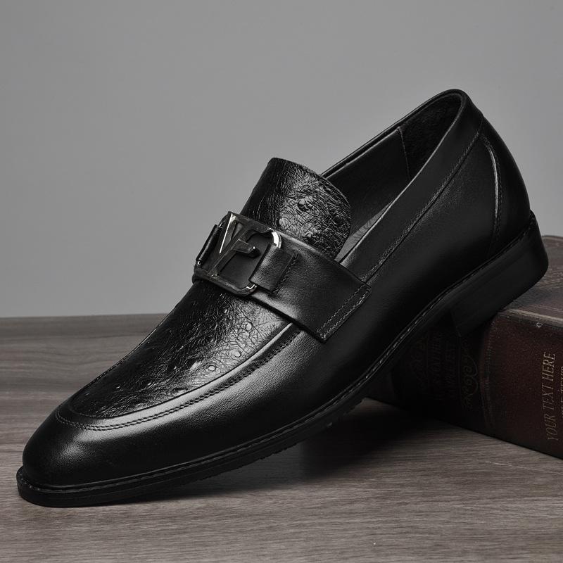 Men's shoes 2025 summer new light luxury high sense adult men pointed head one pedal height increase convenient business leather shoes